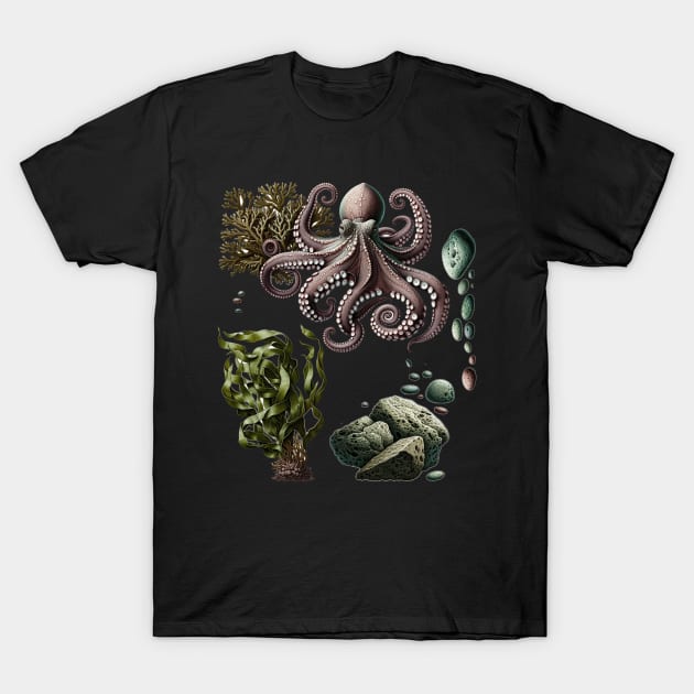 Octopus & Seaweed: Elegance of the Depths T-Shirt by encyclo